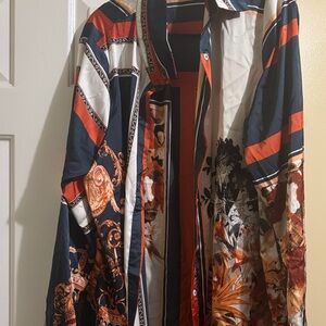 Fashion Nova Navy and Orange Button Down Shirt